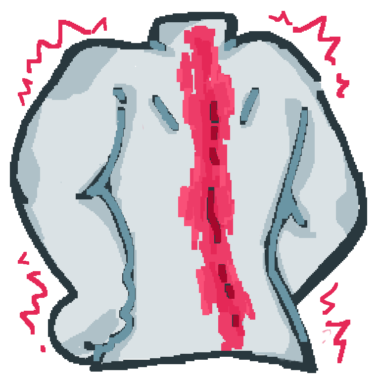 A ms paint style drawing of a grey persons back. The whole entire spine area is colored red.